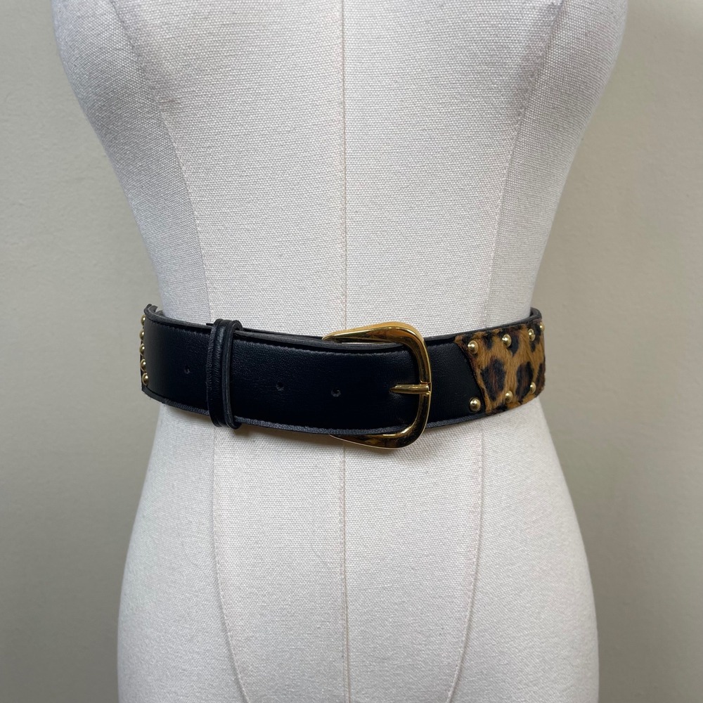 Vintage Animal Print Studded Patchwork Belt Women L Multicolor Leopard Giraffe - Picture 3 of 11